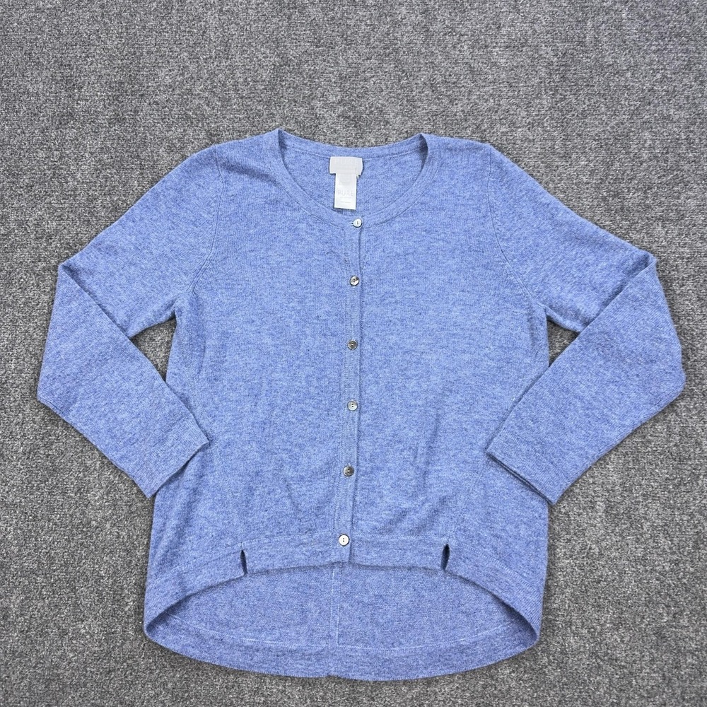Pure Collection Cardigan Sweater Womens 14-16 Blue 100% Cashmere Crewneck